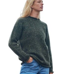 Aran Sweater Market Wool Women’s Sweater Size L Green Tweed Ireland Fisherman